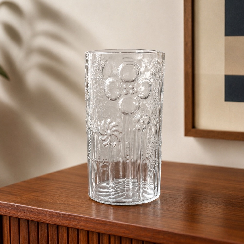 Iittala Flora Clear Glass Vase 8" Oiva Toikka Finnish Mid Century Modern
